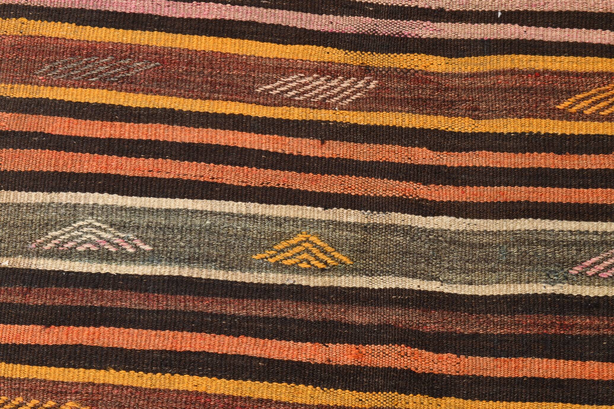 Brown & Red Striped Vintage Kilim Runner Rug, 79x299Cm