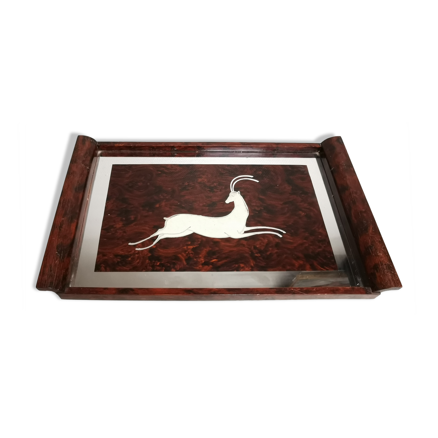 Plateau design art déco décor de gazelle bois et miroir