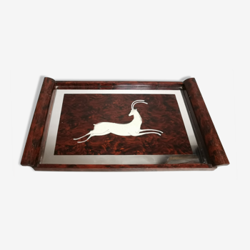 Art Deco Design Tray, Gazelle décor. wood and mirror