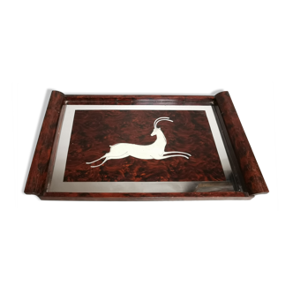 Art Deco Design Tray, Gazelle décor. wood and mirror