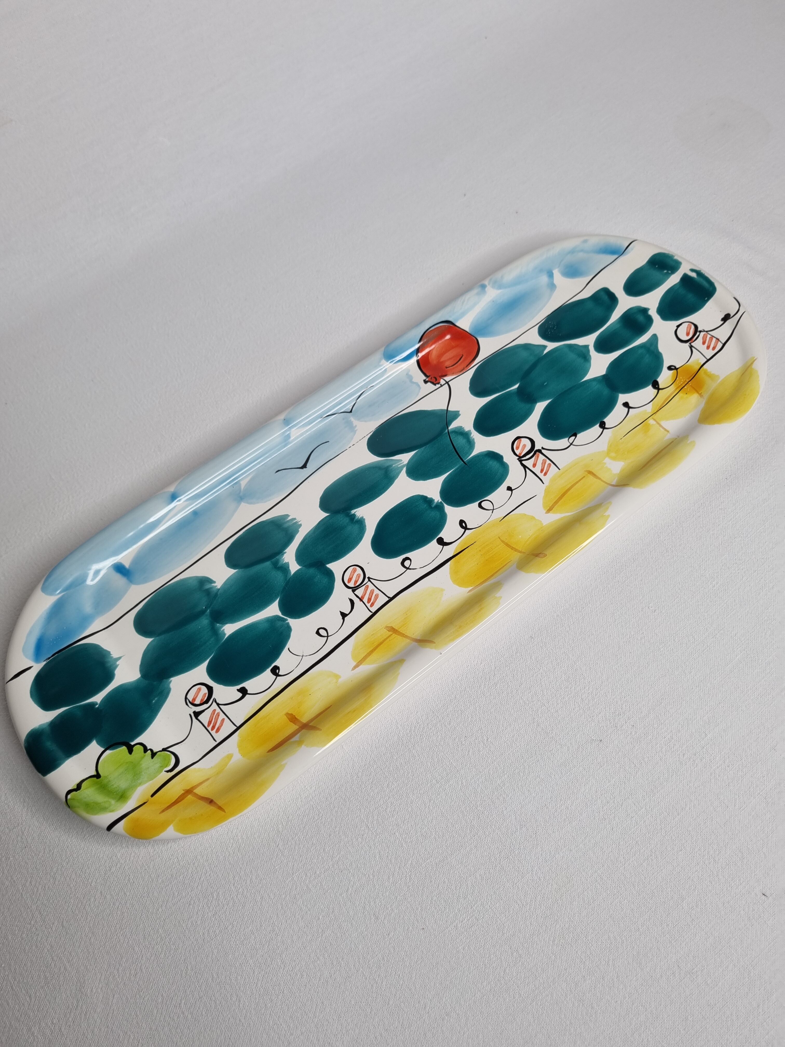 Enamelled ceramic dish, hand painted, Portugal, 36 cm