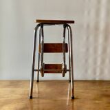 Vintage step stool in brown formica and chrome steel
