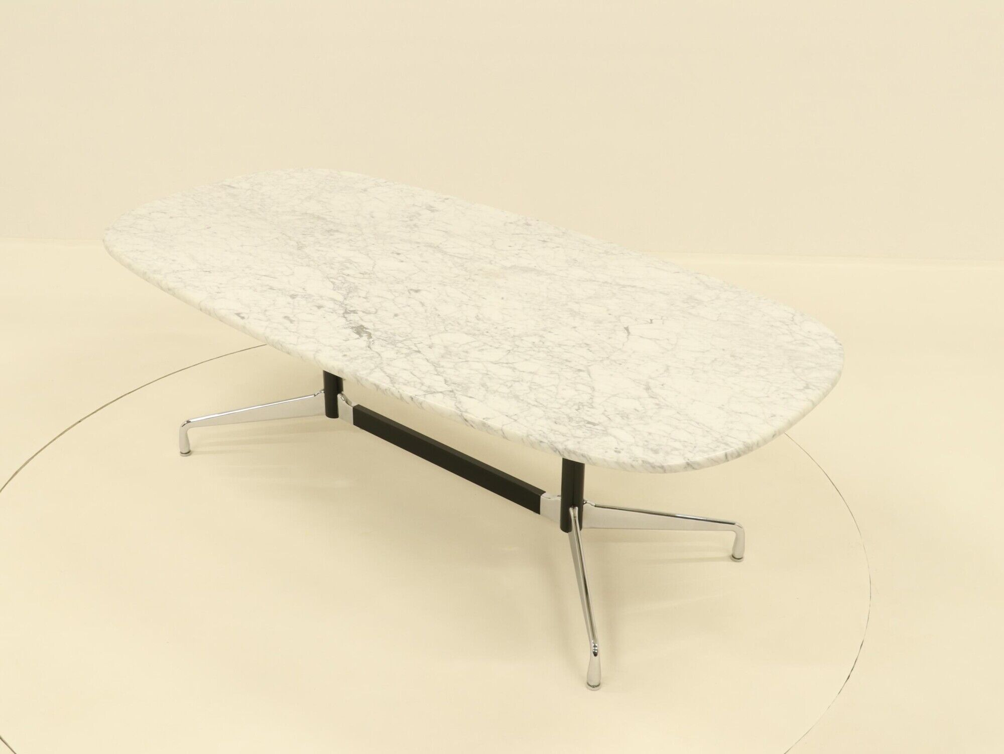 Eames Segmented Oval Dining Table in White Marble & Stainless Steel