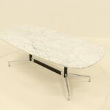 Eames Segmented Oval Dining Table in White Marble & Stainless Steel