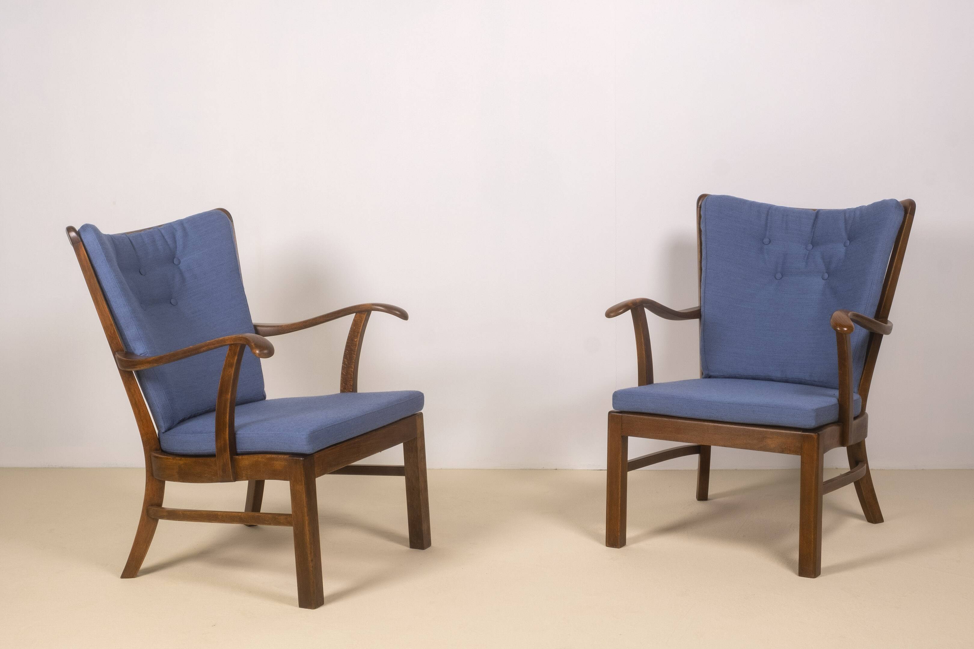 1940s Lounge Chairs by Tyge Hvass, Model 1628 for Fritz Hansen, Denmark