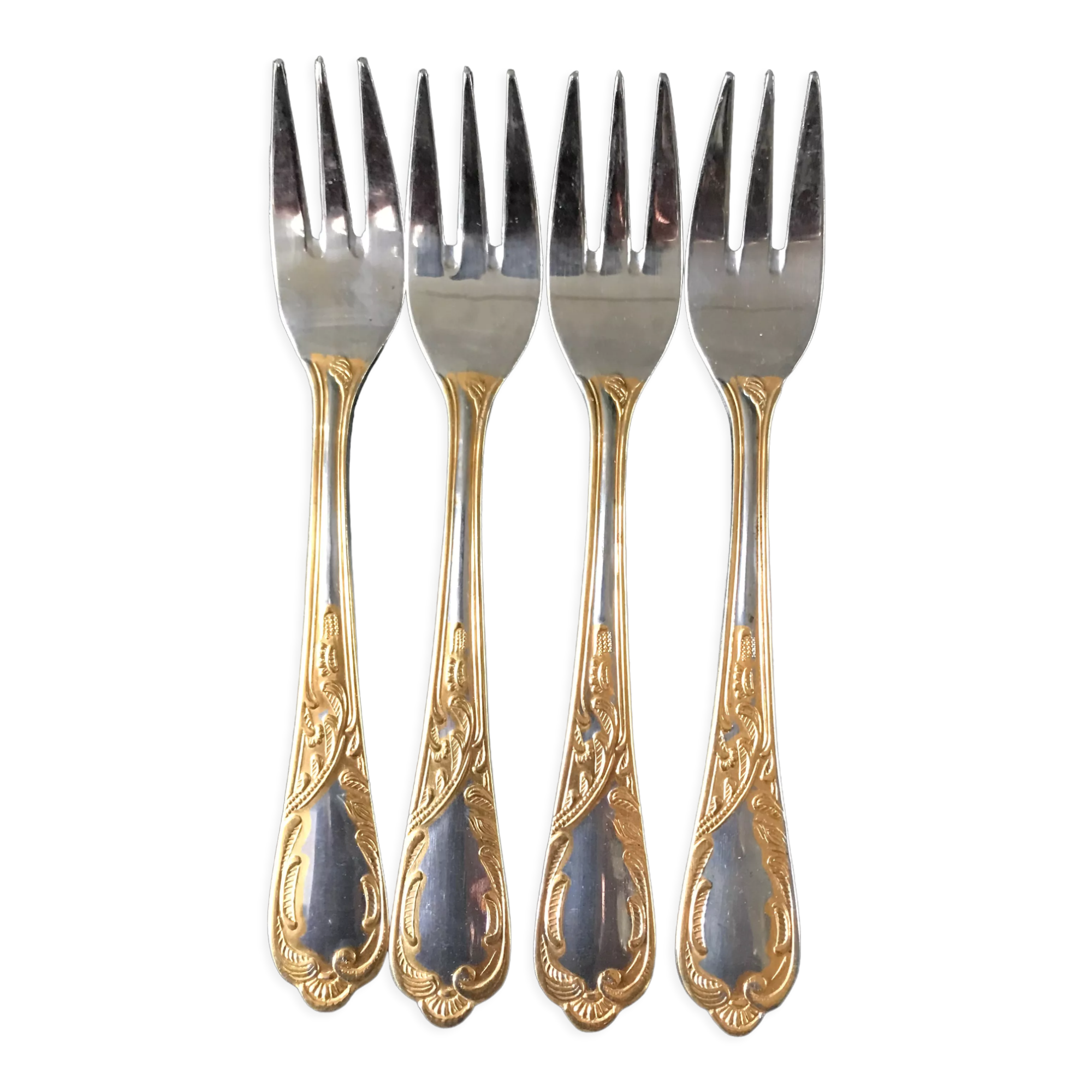 Christmas Pop-up 2022 Set of 4 gold-plated dessert forks.