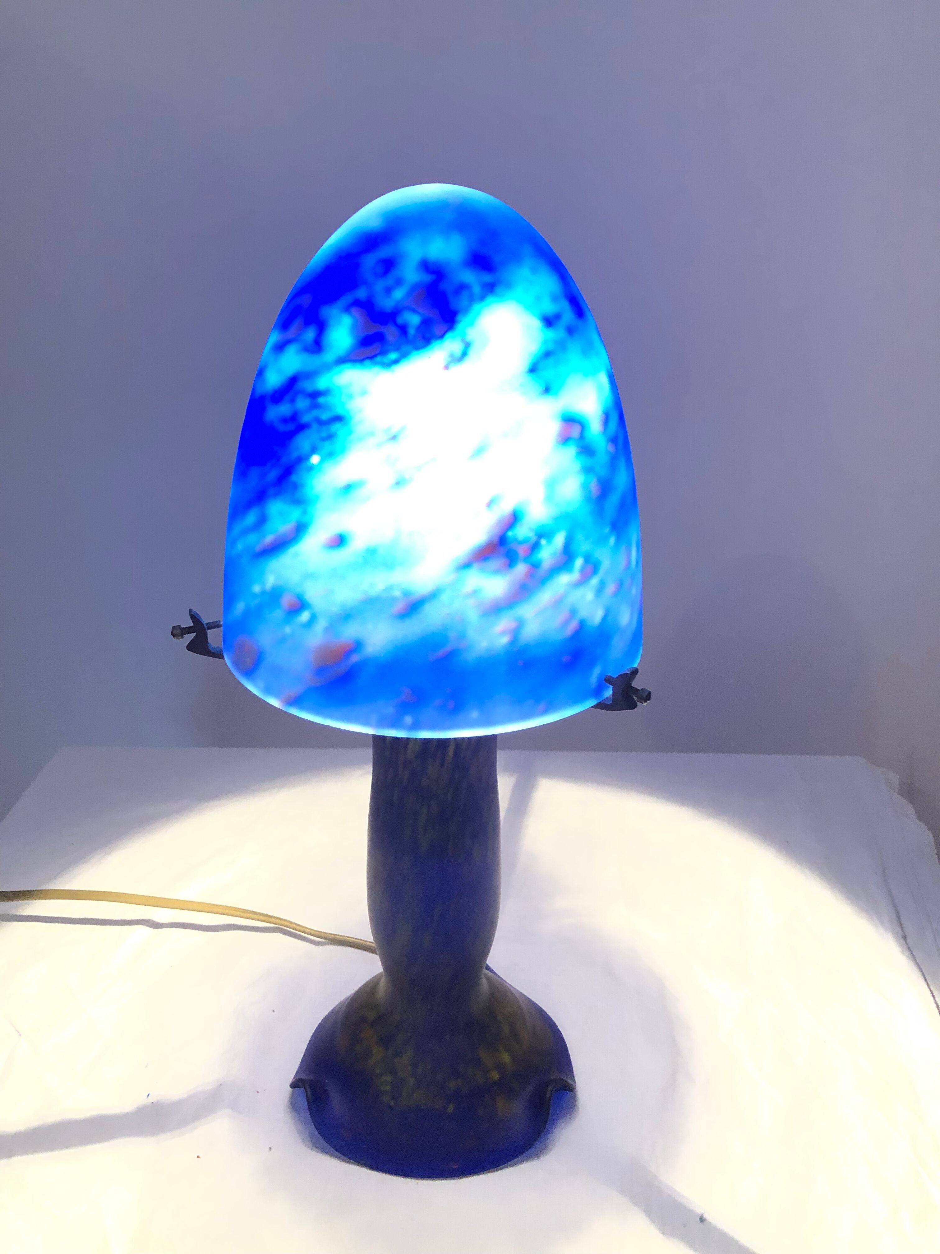 Vintage mushroom lamp in Klein blue marmorean glass paste