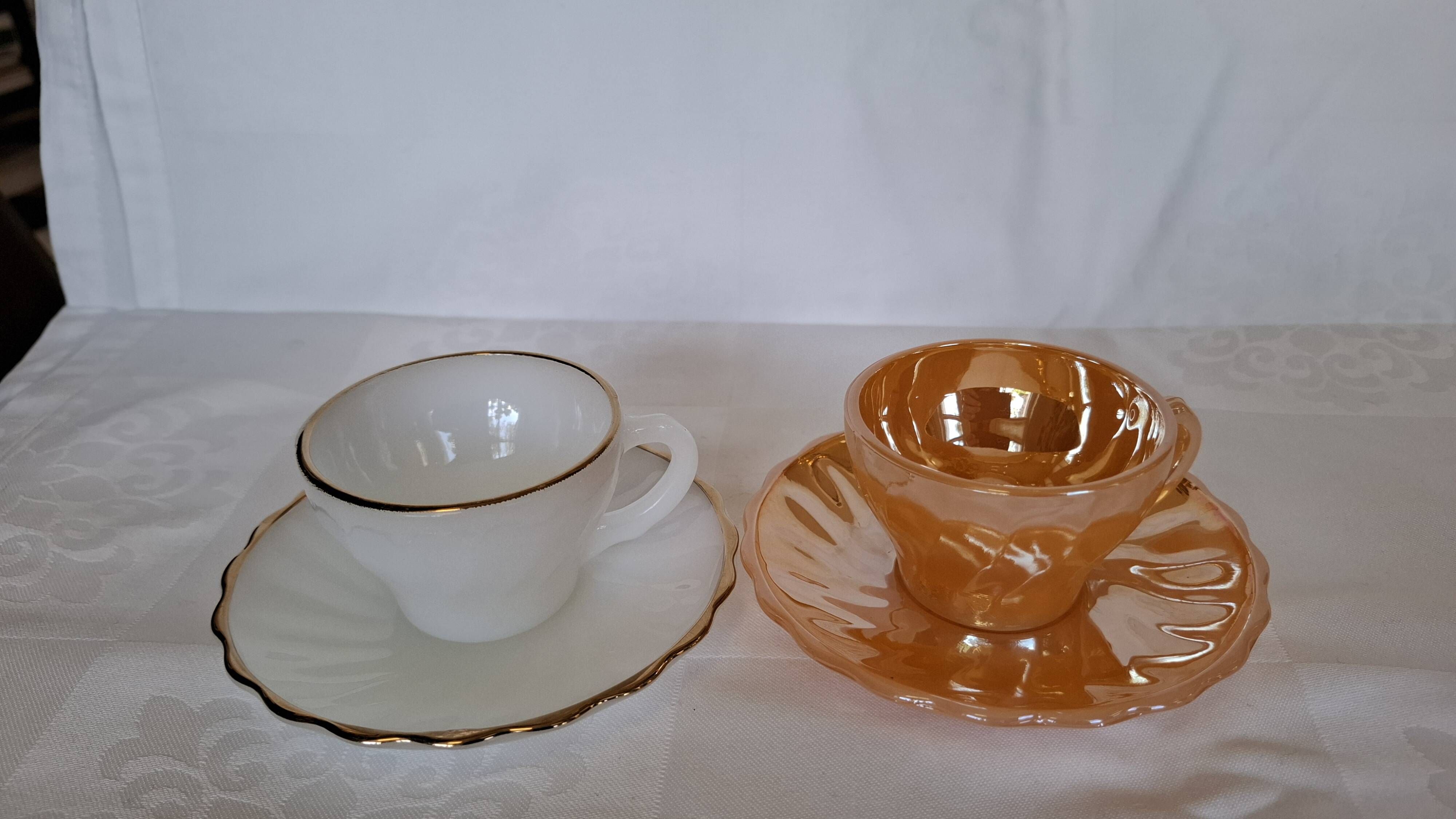 Vintage Fire-King "Swirl" Cup & Saucer Sets – Peach Lustre & Golden Shell