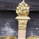 Vintage French Empire Sconces: Gilt Bronze, Salmon Column Double Arm Light