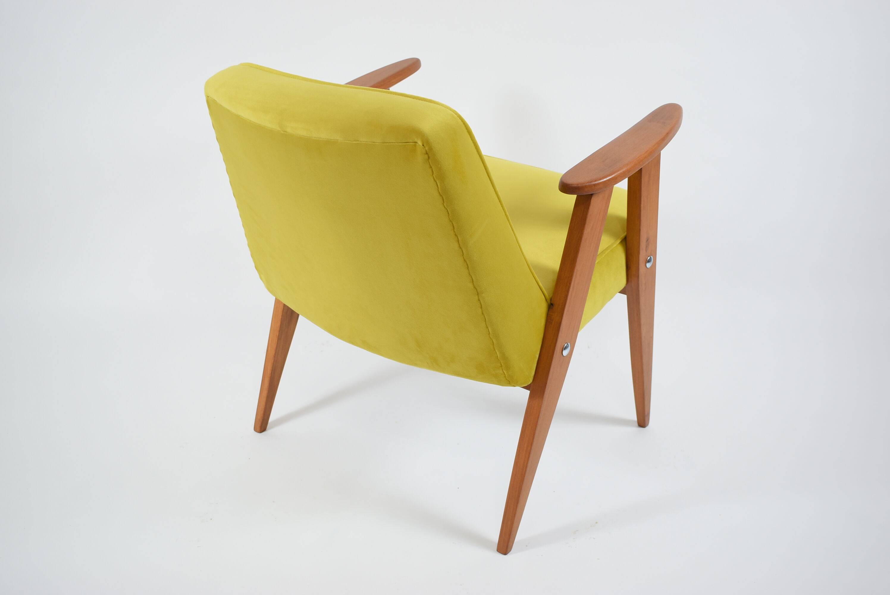 Vintage velvet armchair 366, designer J. Chierowski, restored, yellow velvet