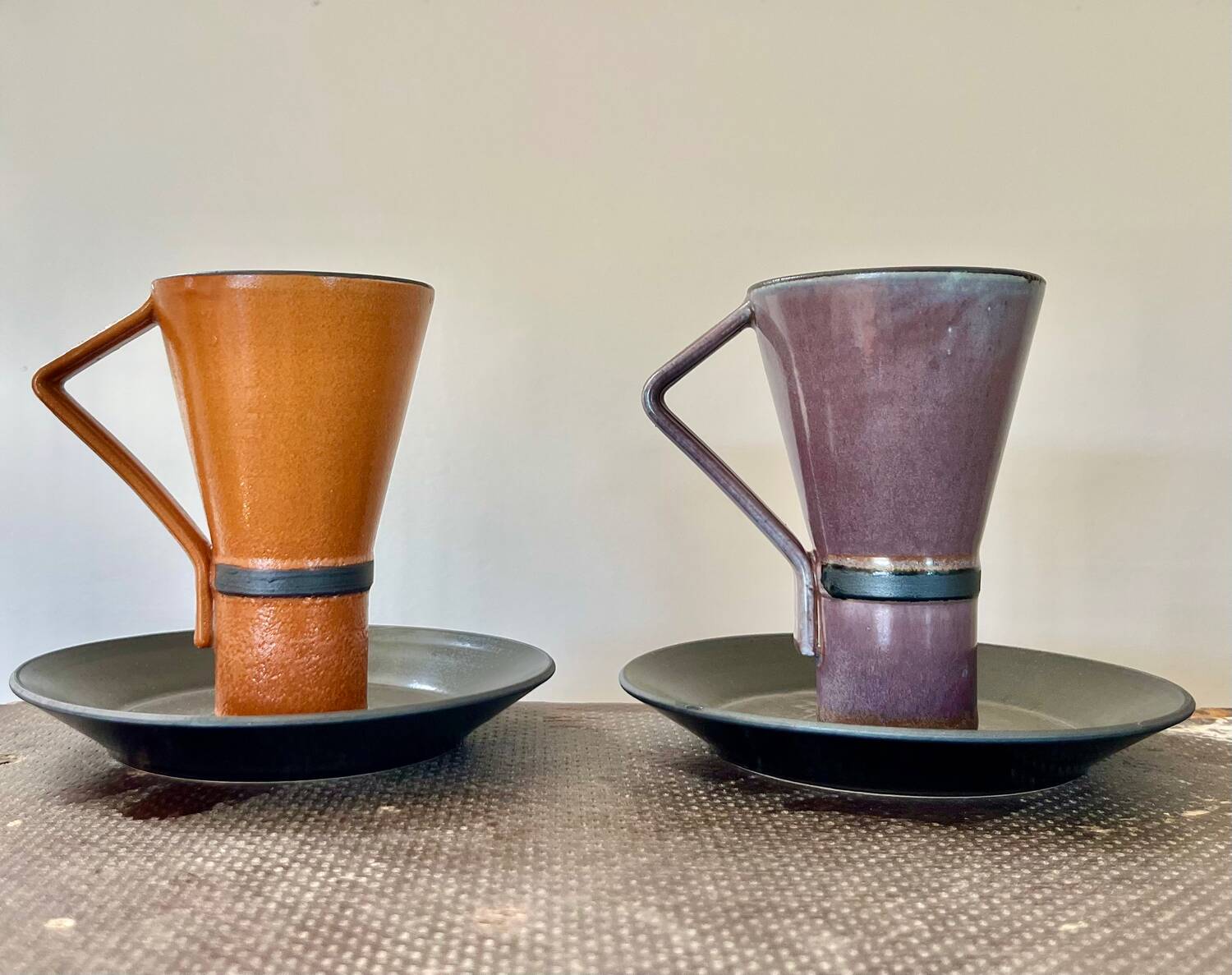 Pair of stoneware cups, vintage Japanese crafts