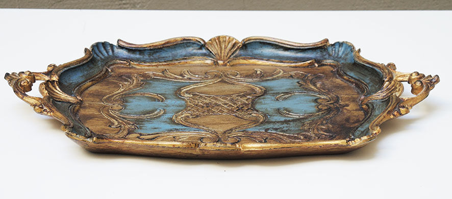 Old carved & patinated wooden top baroque style