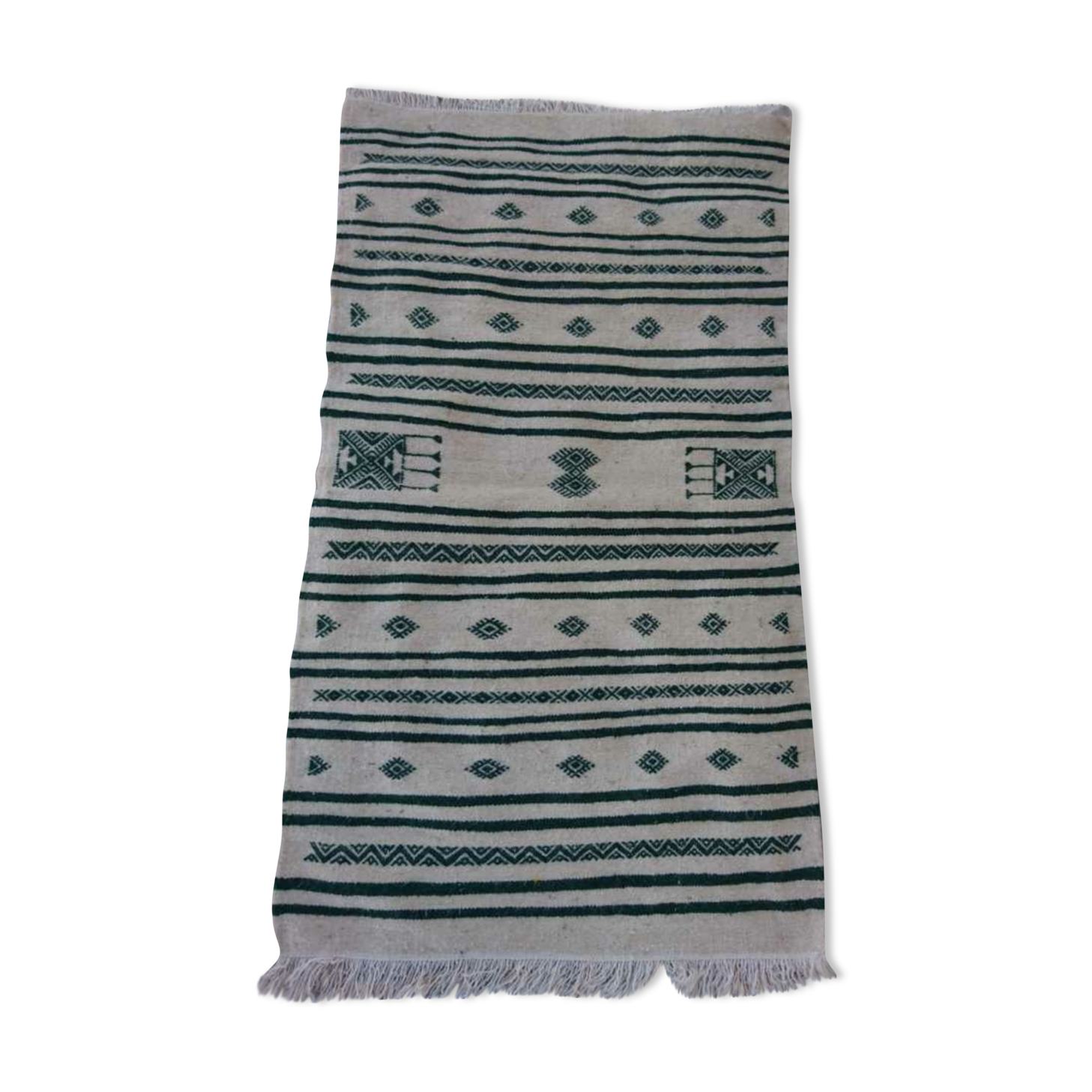 Kilim white and green handmade woollen carpet