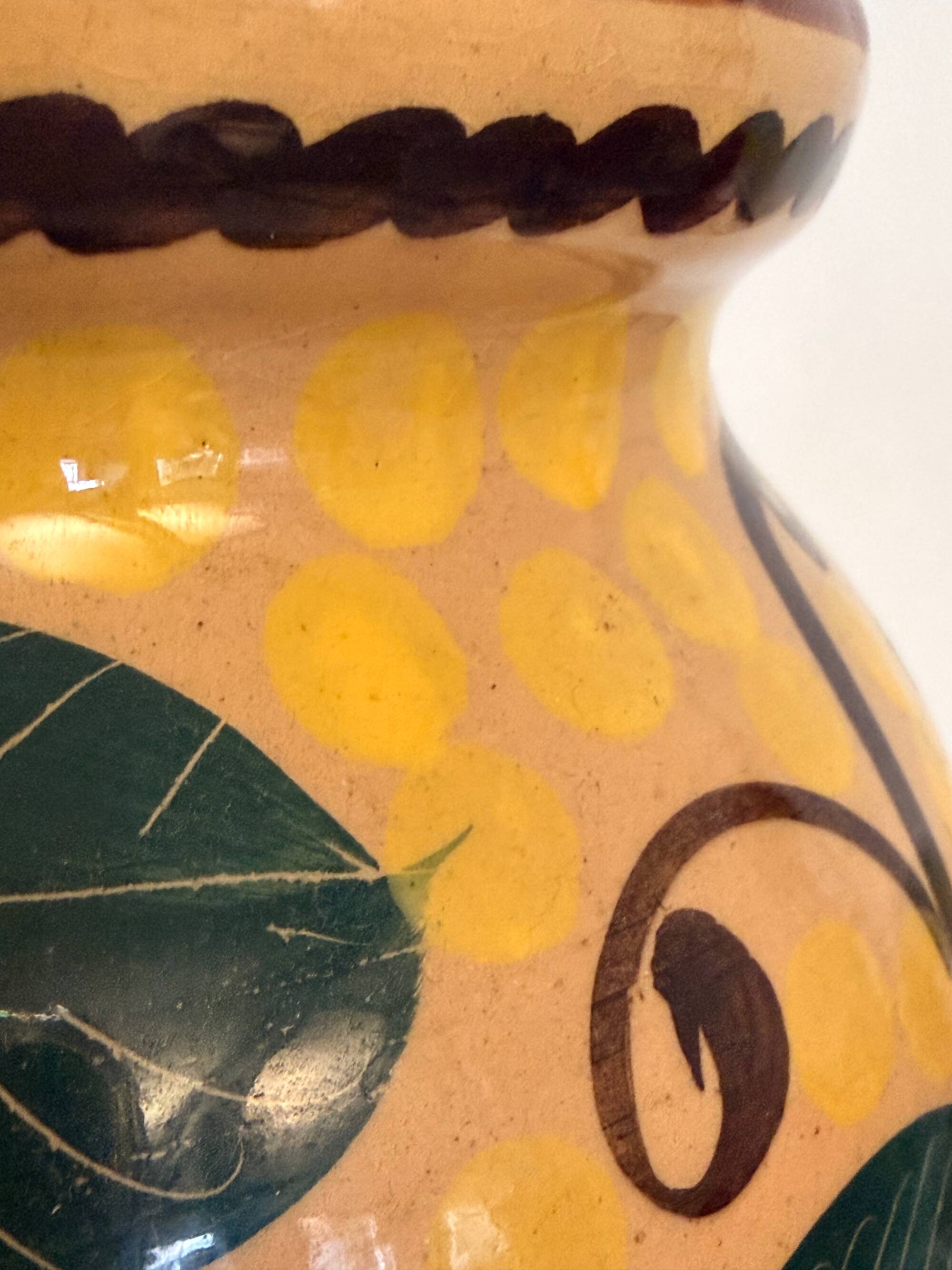 Art Deco Yellow Glazed Earthenware Vase with Futurist Floral Motifs, Italy