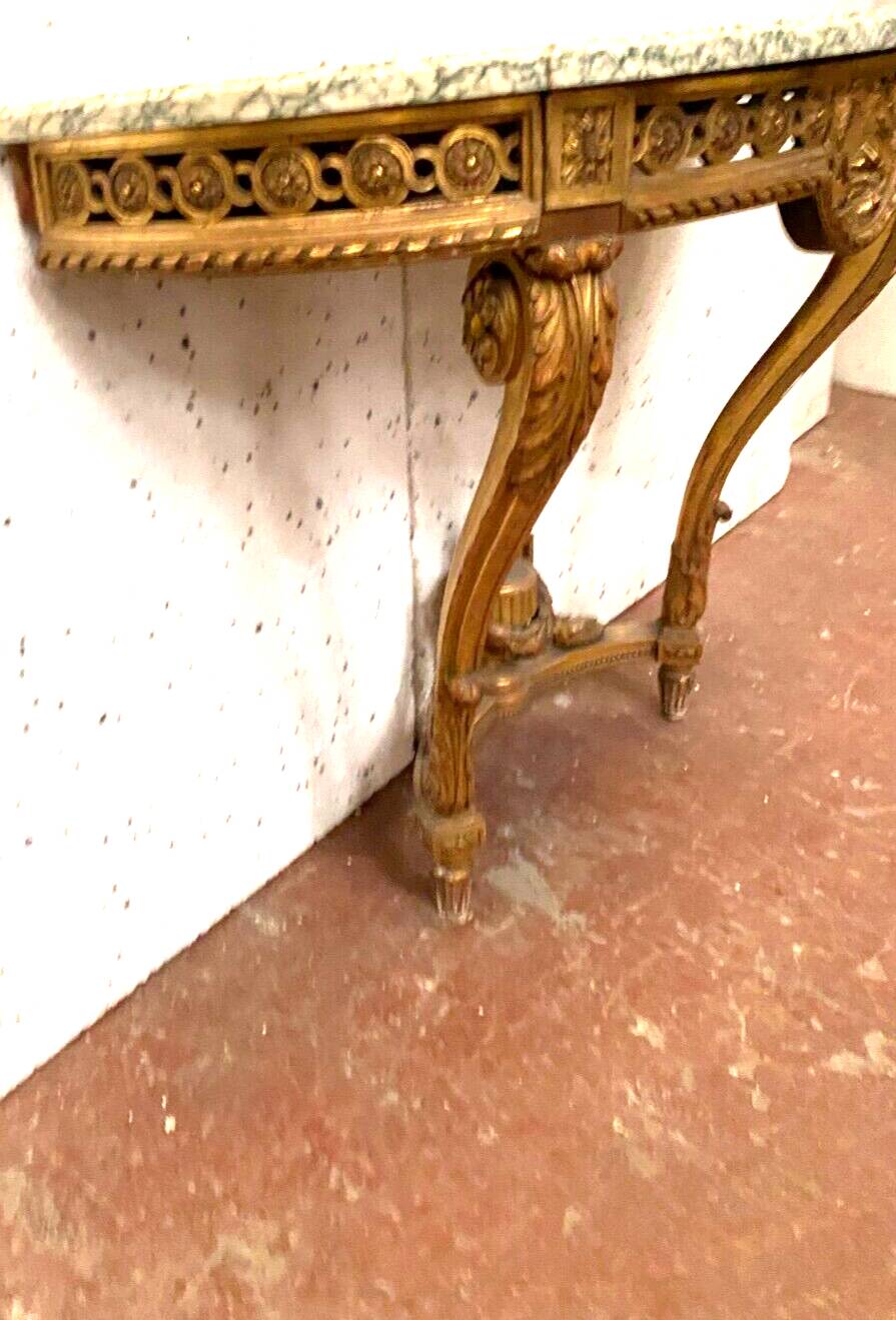 Louis XVI style console in gilded wood 20th century Veined green marble top