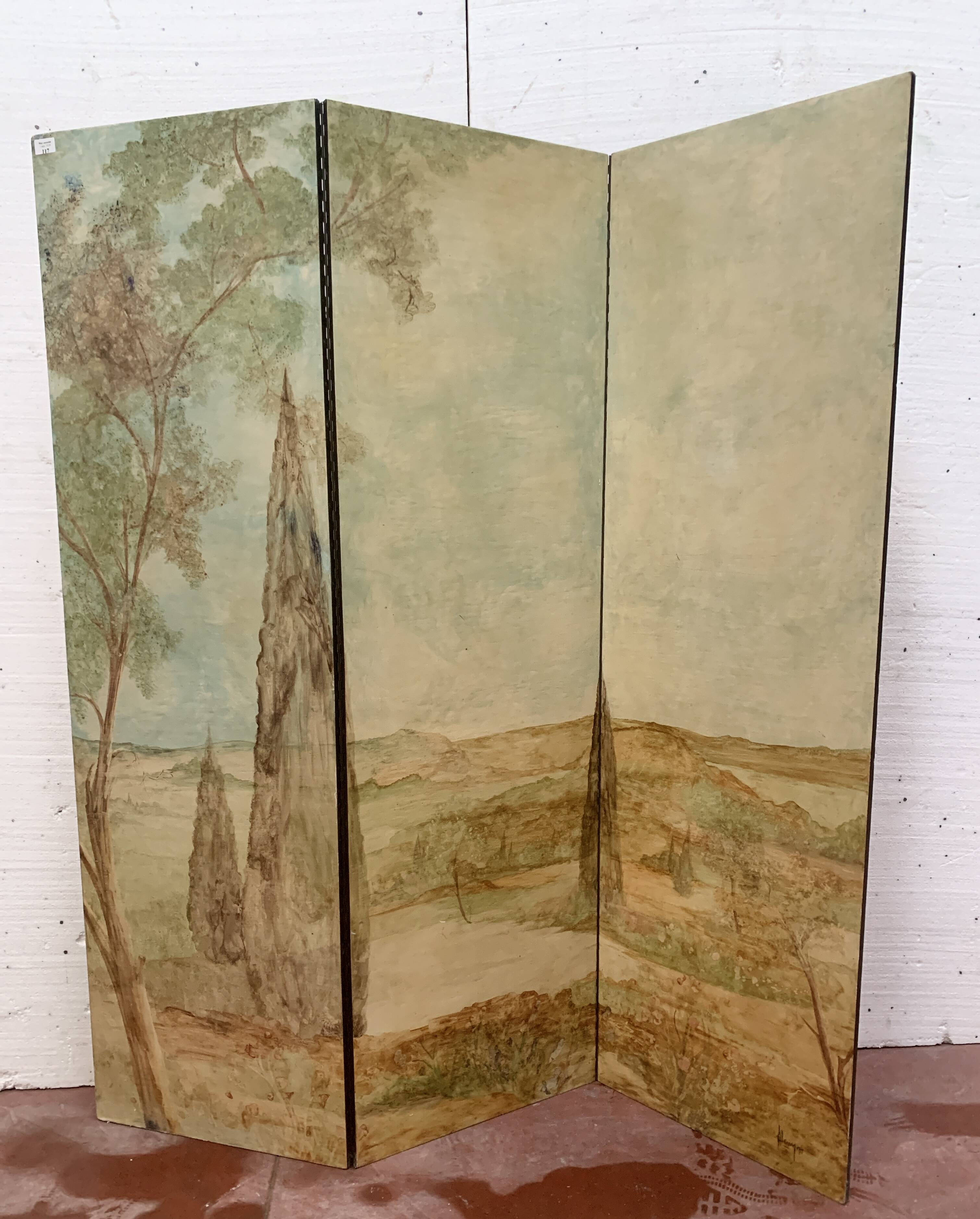 20th century three-leaf painted screen