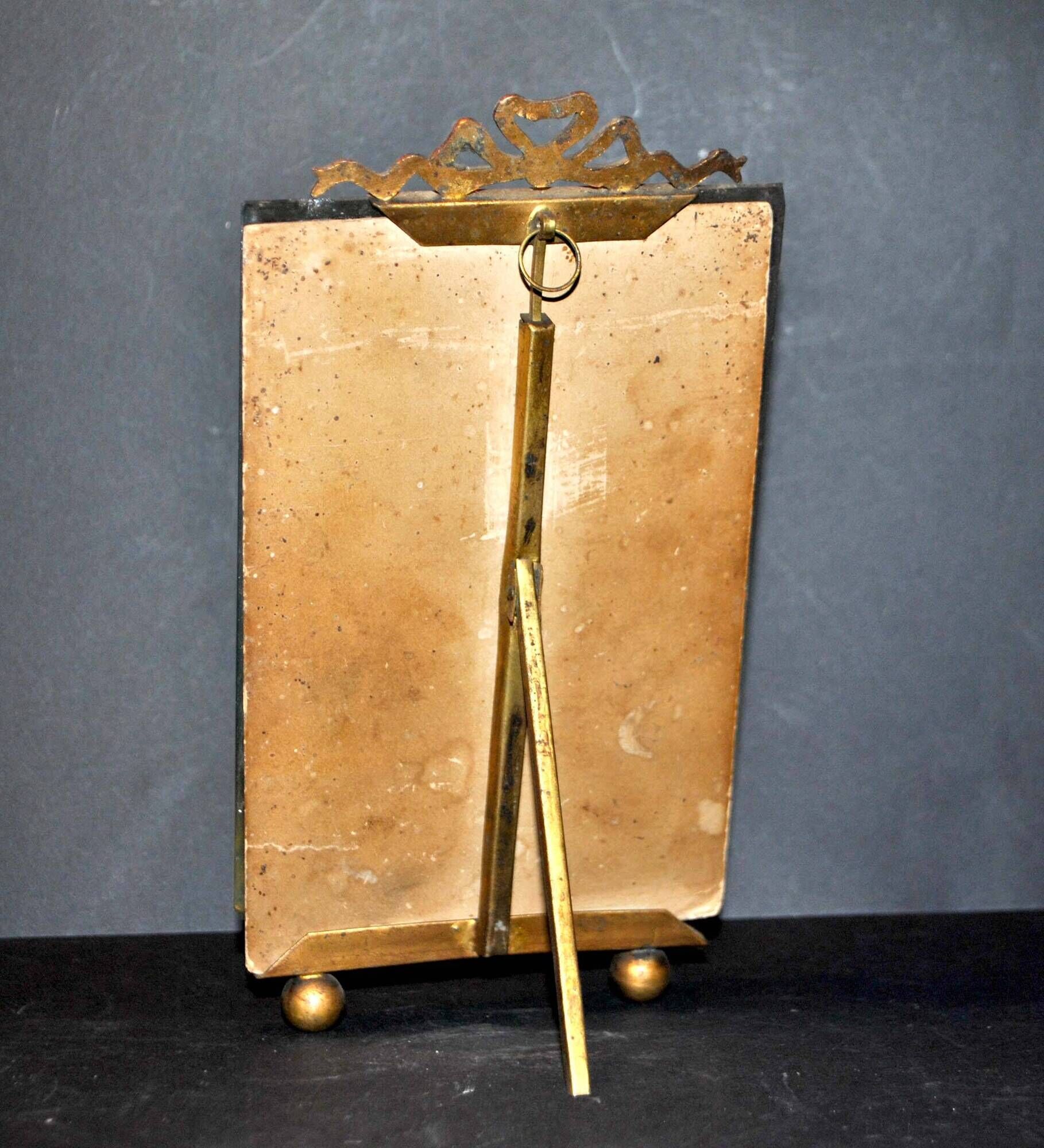 Old photo frame RIBBON KNOT brass and beveled glass 20.5x11