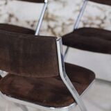 5 tubular chairs in suede and chrome by Roche Bobois, 1970.