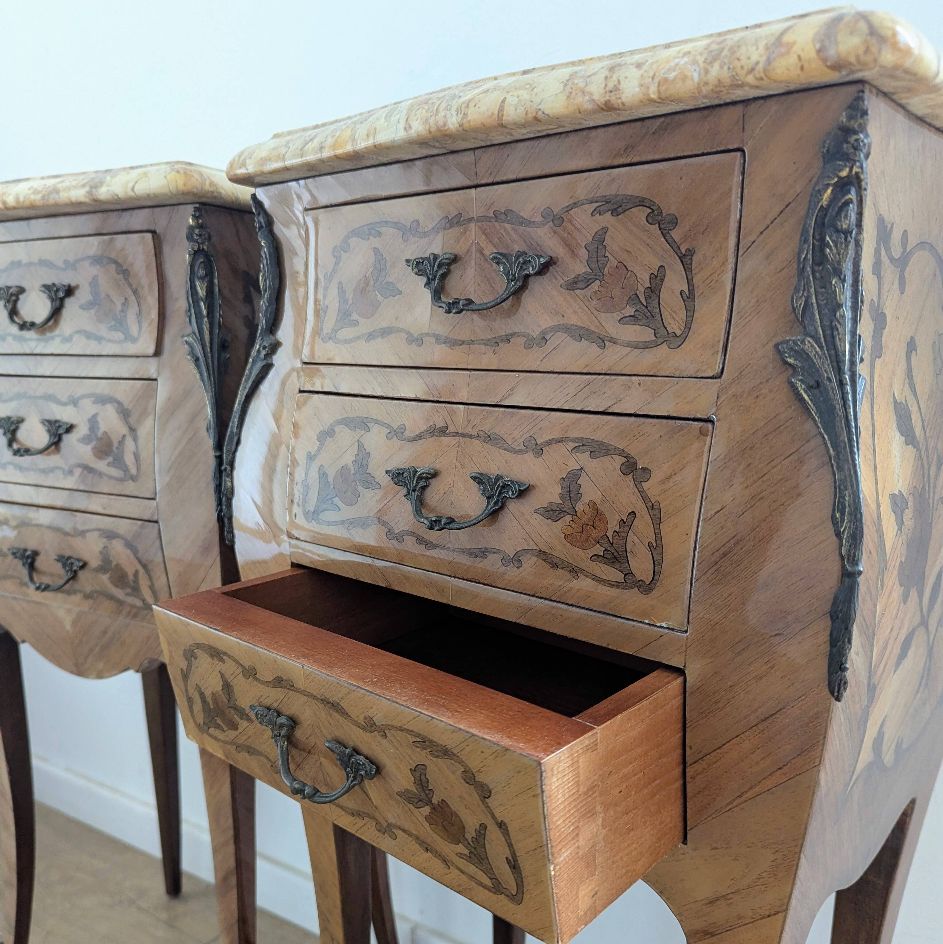 Pair of marquetry bedside tables – Louis XV style