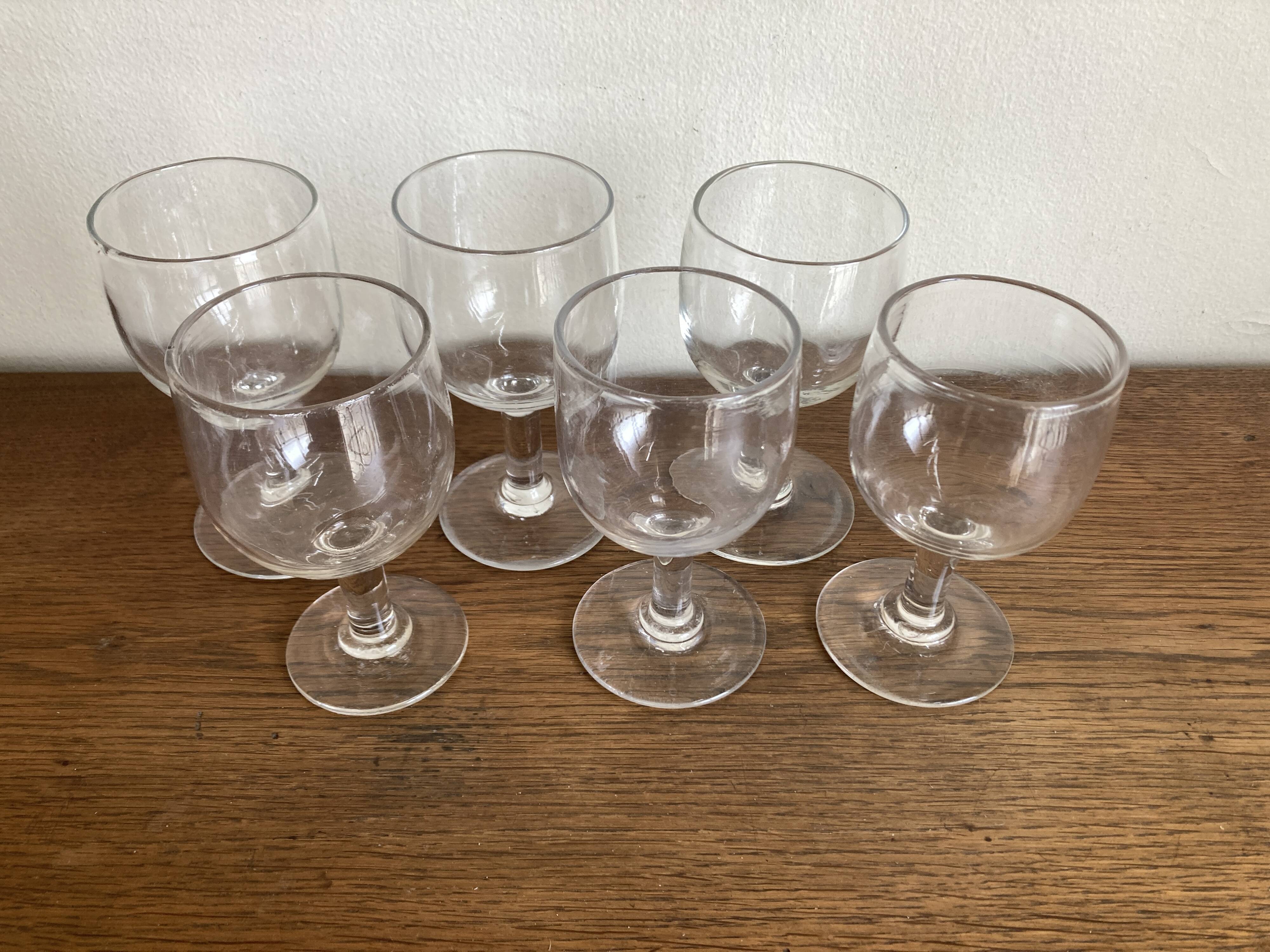 Set de 6 verres tulipe comptoir de bistrot  1950 en verre irrégulier
