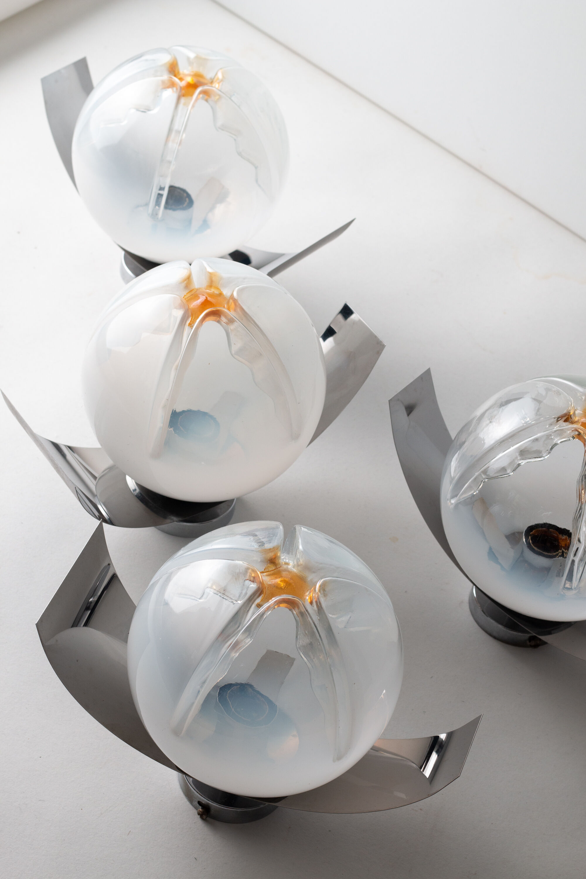 4 Mazzega Murano wall lamps vintage 1960s