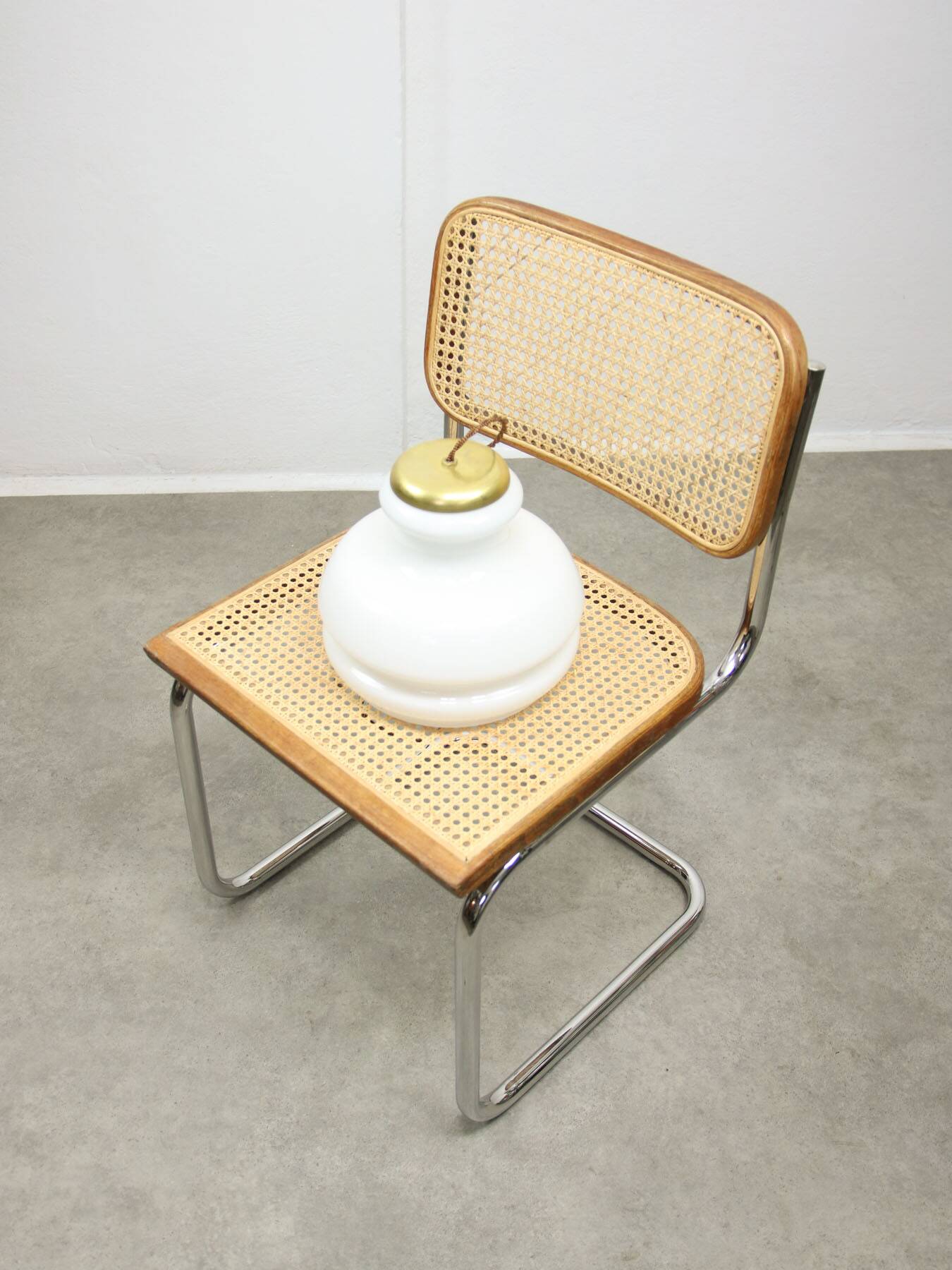 Mid-century italian brass and opaline pendant lamp, 1950s