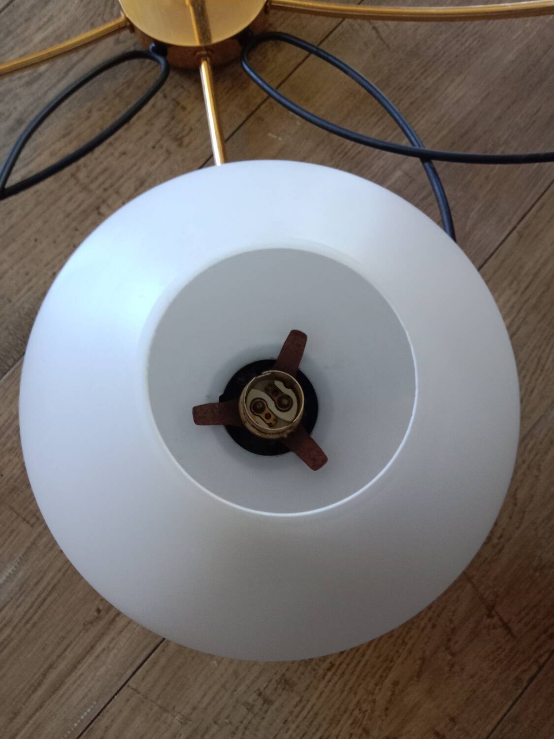 Opaline and brass chandelier