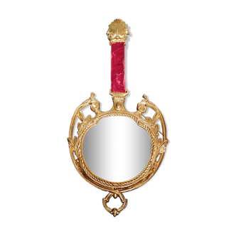 Aristocratic round mirror in gilded brass, Venetian style, art deco