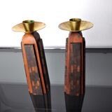 Pair of "David" candlesticks in olive wood, Handcrafted in Israel, 1960