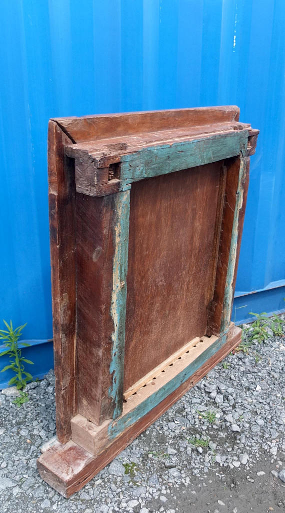 Vintage blue Indian mirror 92x92cm