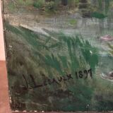 Landscape with a bridge signed in 1897