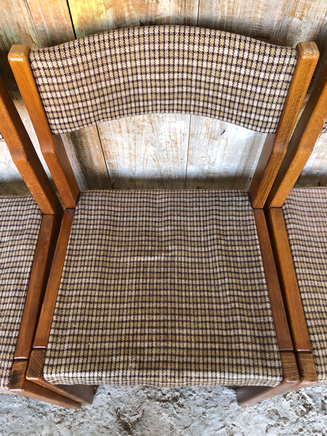 Set of 3 vintage 60s wooden fabric and tile chairs