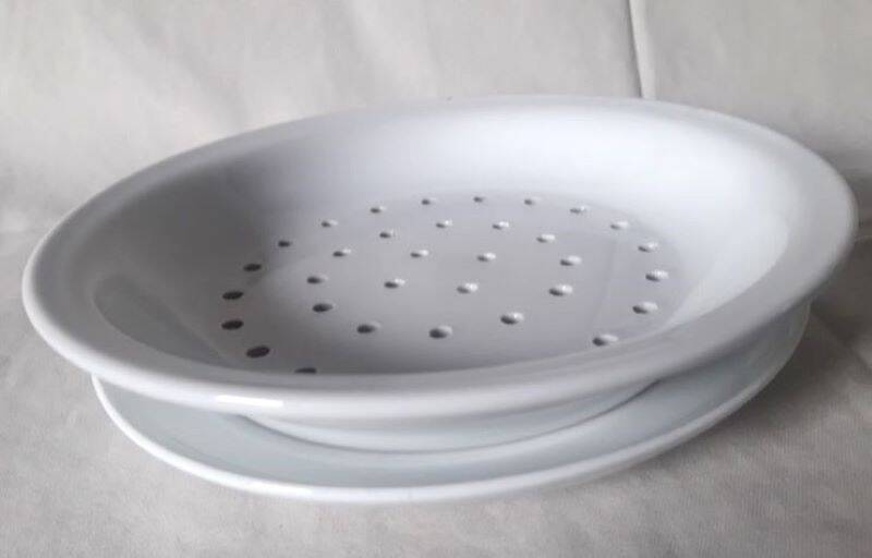White porcelain drainer and dish