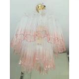 Paire de lustres en verre teinté rose de style Tronchi Venini de style Murano