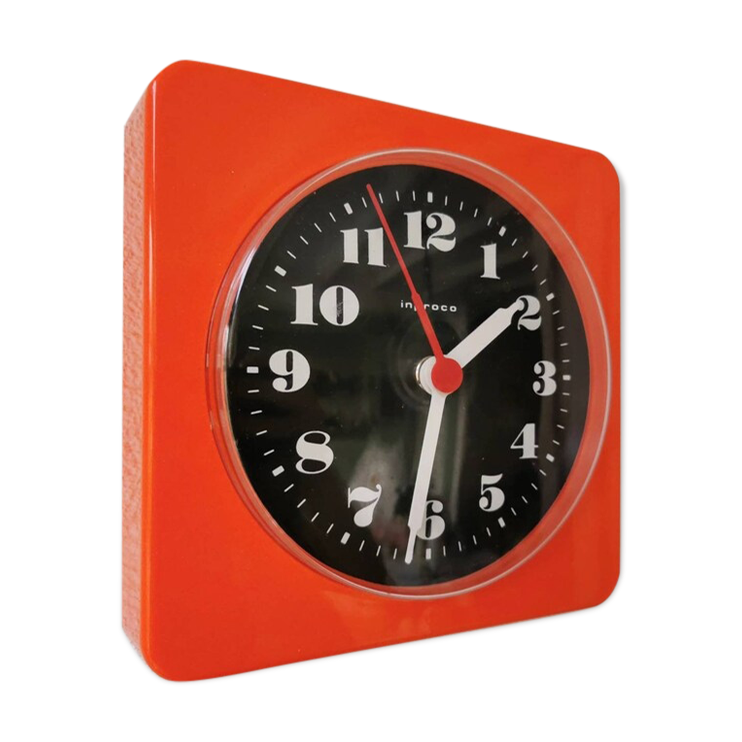 Horloge murale orange vintage en plastique Inproco, 1970