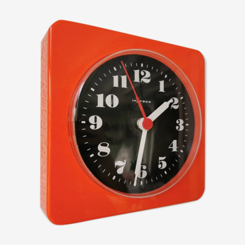 Horloge murale orange vintage en plastique Inproco, 1970