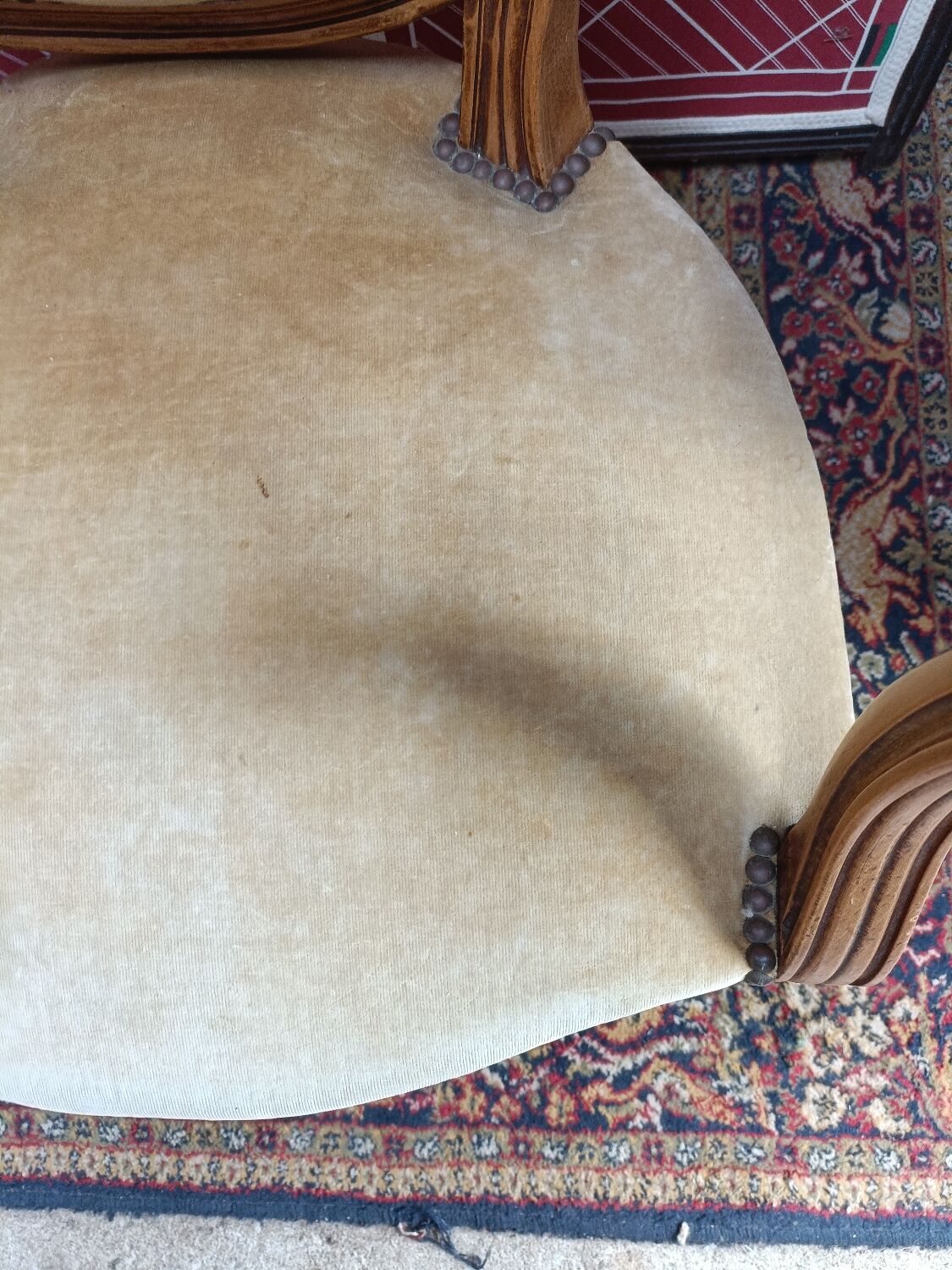 Pair of armchairs medallion Louis XV style, yellow velvet