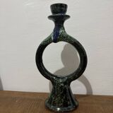 Bougeoir émaillé bleu et vert fait main Maroc