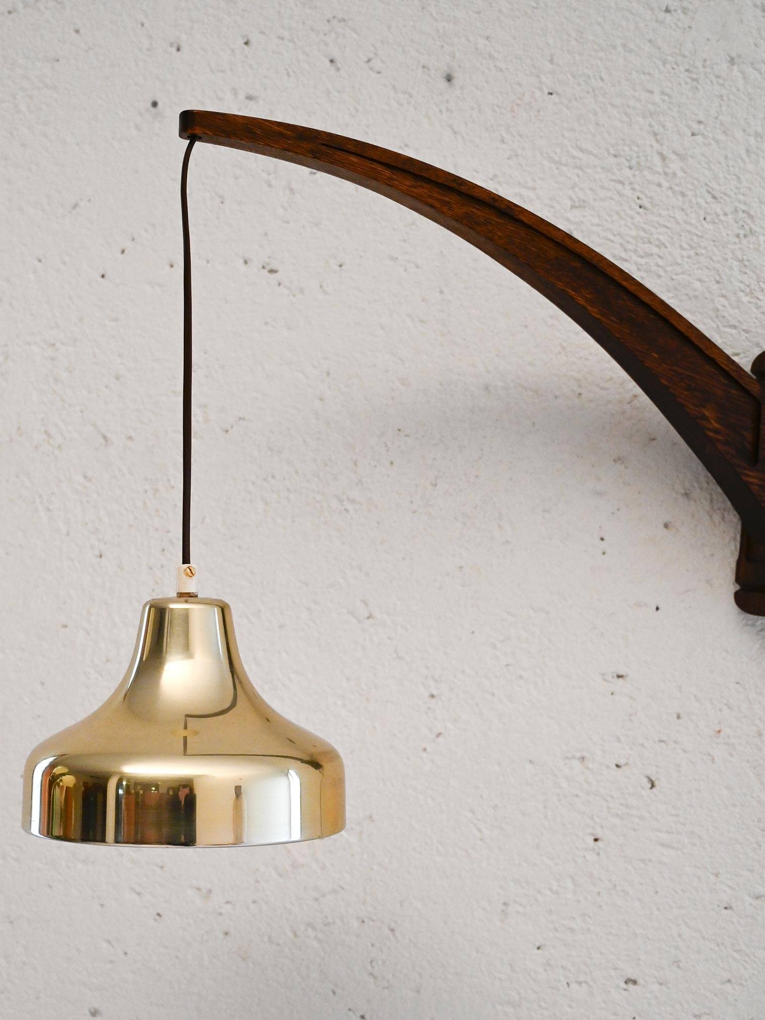 Vintage Scandinavian wall light with brass pendant lampshade