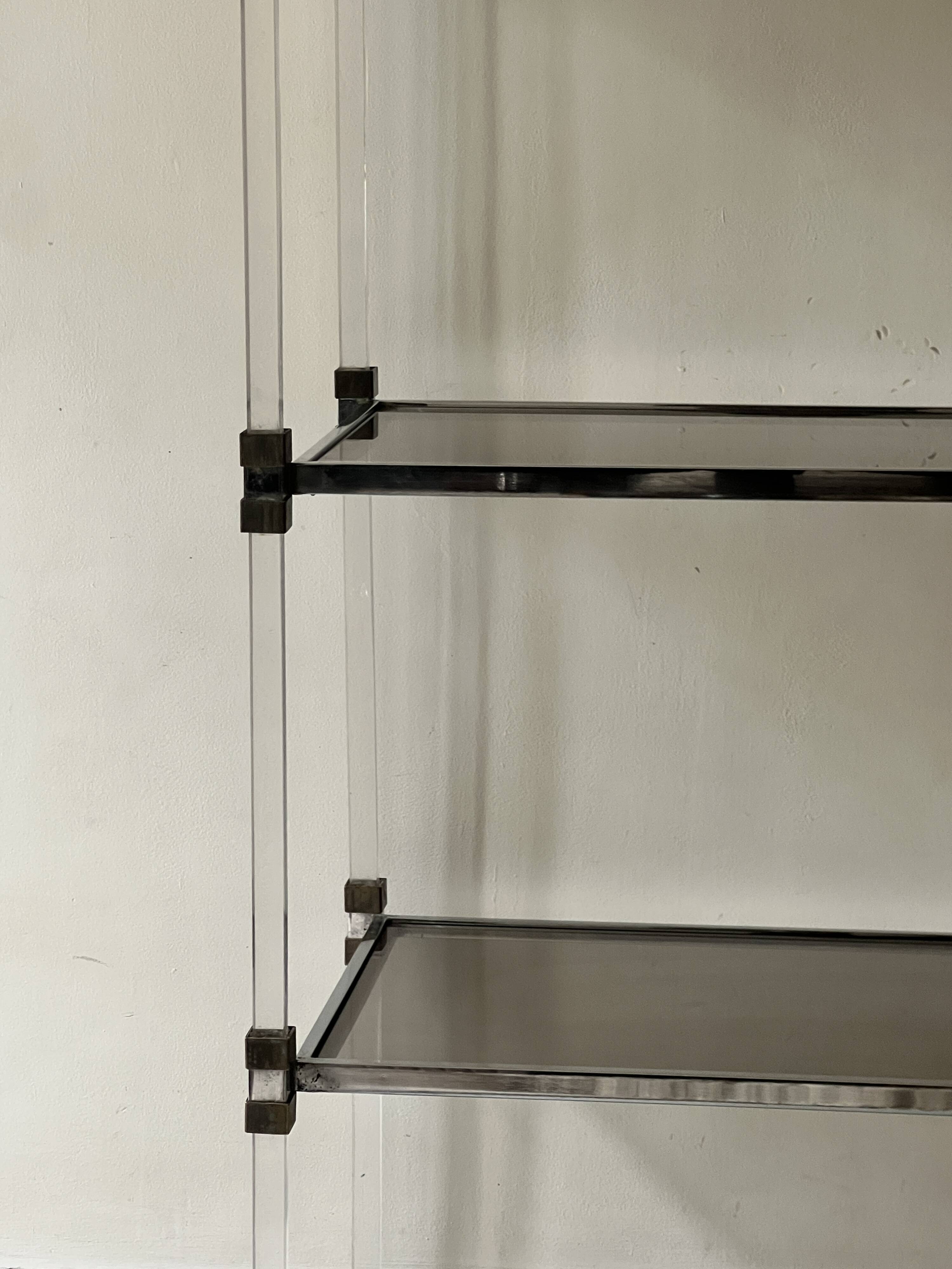 Hollis Jones library plexiglass, brass & smoked glass, 1970 design