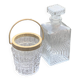 Whiskey carafe and ice bucket in transparent glass and meta handle, gilded brass, diamond pattern