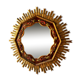 Sun gilded wooden mirror 80cm