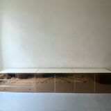 Ivory lacquered sideboard with polished finish and smoked mirror, JC Mahey design 1970.