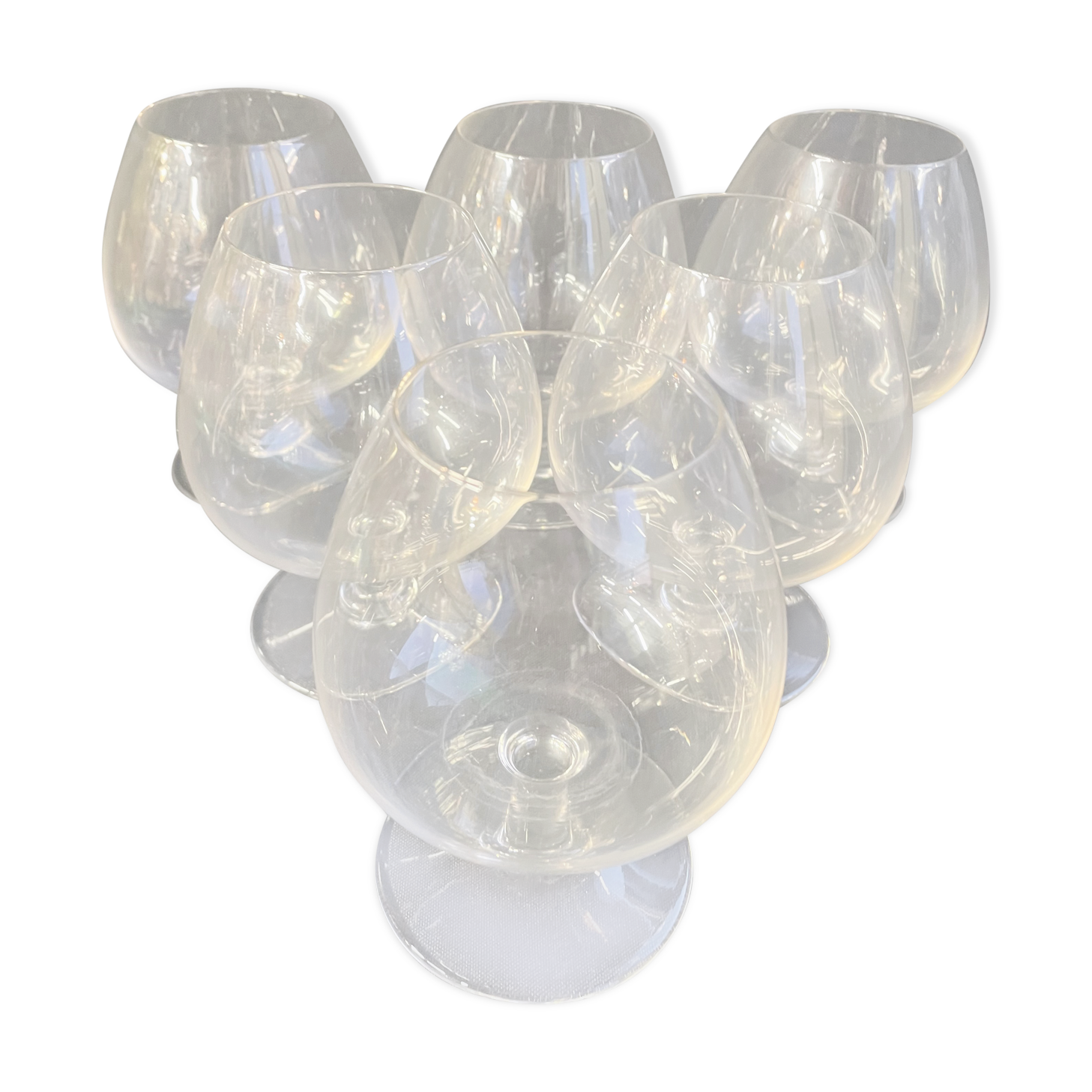 6 old tasting balloon glasses (cognac/armagnac) - light blown crystal