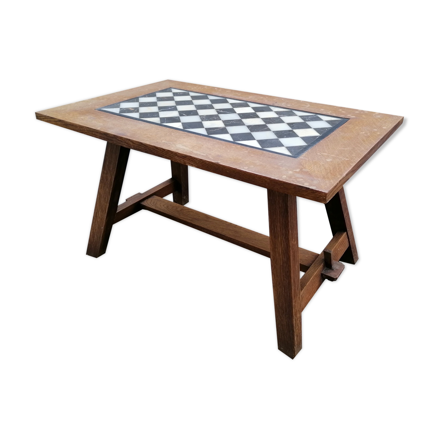 Solid wood coffee table checkerboard marble plate