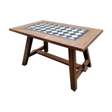 Solid wood coffee table checkerboard marble plate