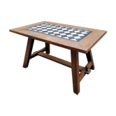 Table basse bois massif plaque de marbre damier