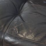 Gray leather design element/ armchair from the 70s + footstool