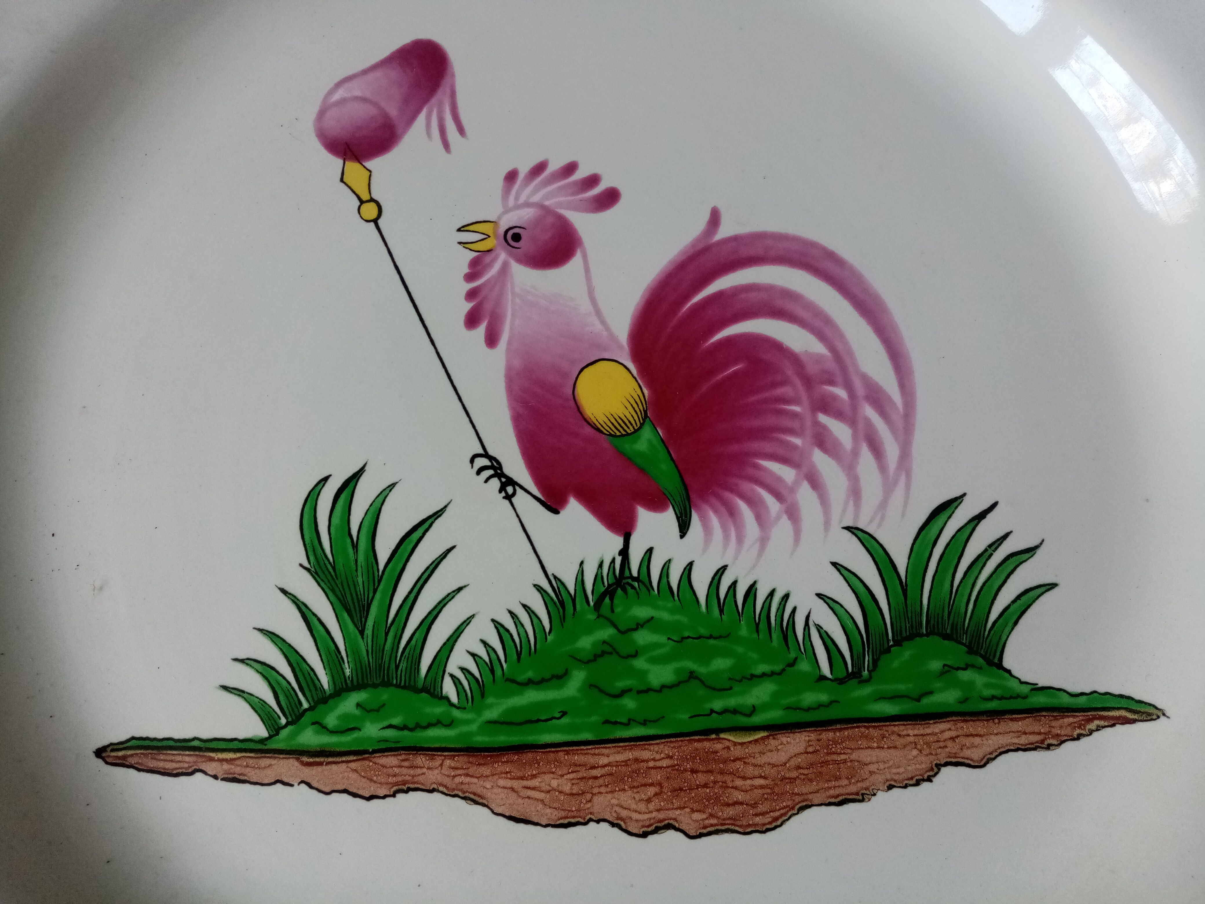 Saint Clement plate with rooster decoration signed