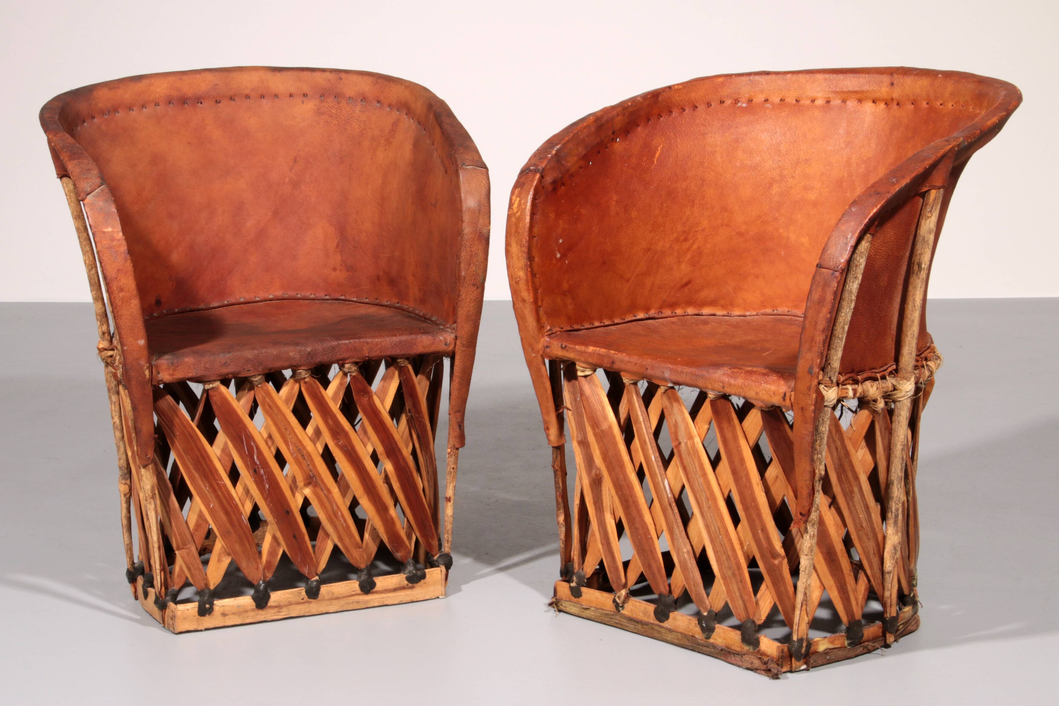 Folk art equipale ostrich chair leather mexico 1970s